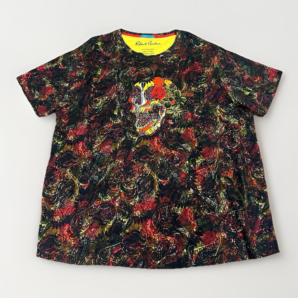 Robert Graham Men's 3XL Red Geometric Skull Flora Muerto Graphic T Shirt Cotton